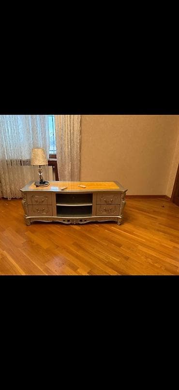 Мебель для дома: Прямой ТВ стенд, С полками, Деревянный — 1