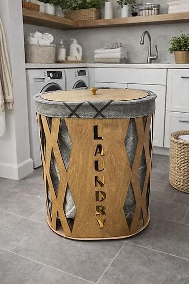 parça: Şık dizaynlı “LAUNDRY” çamaşır səbəti - Material: ağac karkas + — 1