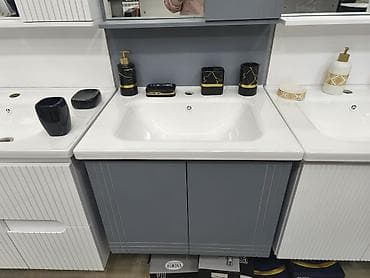 sekilli tortlar: Məhsul: Vanna otağı üçün lavabo və şkaf dəsti - Dizayn: Minimalist — 2