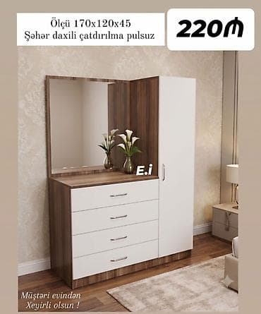 - Məhsul: Güzgülü komod-dolab dəsti - Ölçü: 170 x 120 x 45 sm - — 1