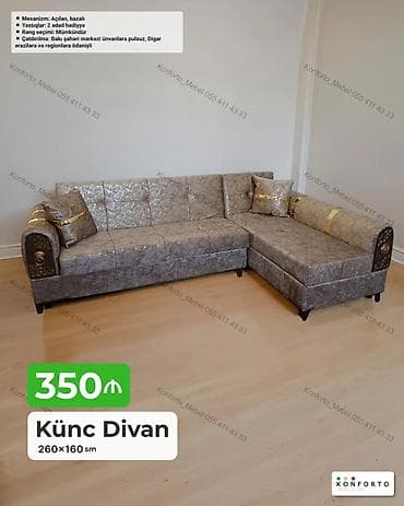 Künc divan – 260×160 sm - Mexanizm: açılan, bazalı (yataq funksiyalı lalafo.az -da Künc divan – 260×160 sm - Mexanizm: açılan, bazalı (yataq funksiyalı