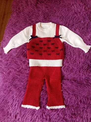 Uşaq geyim dəsti – 3 hissəli trikotaj - Rəng: qırmızı və krem - Dəst