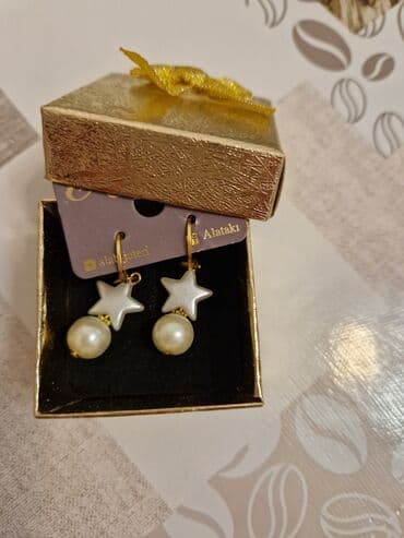 qizil sirqa: A’la brendindən zərif sırğa - Model: ulduz və inci asqılı sallantılı — 1