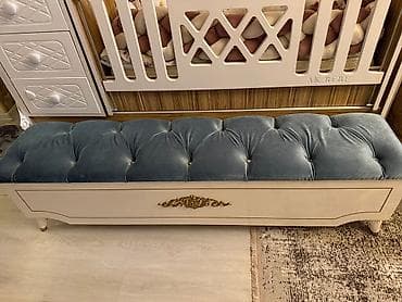 mdf panel: Klassik üslubda yataq otağı mebel dəsti - Rəng: krem-ağ, qızılı naxış — 3