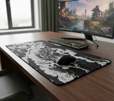 Böyük ölçülü oyun mousepad - Dizayn: Qara-ağ fon üzərində qırmızı