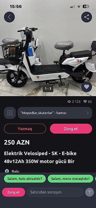 hugel akumulator: Matasklet lazımdır 250 manata qədər - Akkumulyator: 48V 12Ah - — 1