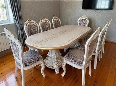 Qonaq otağı üçün, İşlənmiş, Açılan, Oval masa, 8 stul