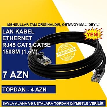 modem ev interneti: Kabel "Lan Ethernet RJ45 CAT 5/CAT 5E 1,5m" SAYLA ALANA VƏ USTALARA — 1