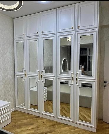 mis tavalar: Klassik dizaynda ağ rəngli, güzgülü qarderob dolabı - Ön fasadda tam — 1