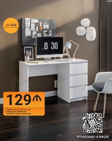 müdür stolu: Minimalist iş masası – LA Mini - Ölçülər: Dərinlik 55 sm × Hündürlük — 1