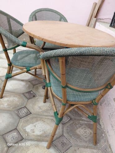 stol və stul dəstləri: Yumru masa, 4 stul, Açılmayan, Stullar ilə, Həsir toxunuşlu — 3