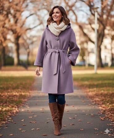 женское пальто с капюшоном: Məhsul: Qadın kapüşonlu palto - Rəng: Zərif lavanda/bənövşəyi ton - — 2