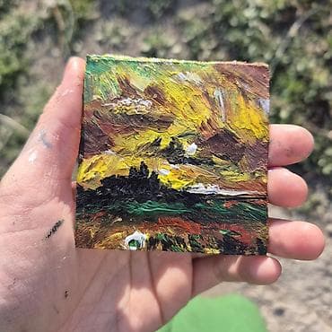 Velosiped ehtiyyat hissələri: Mini akril boya tablo – Abstrakt peyzaj - Texnika: qalın fırça — 6