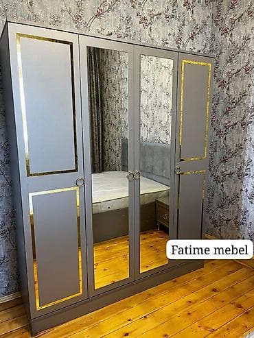 Yeni, 4 qapılı, Güzgülü, Boz, Açılan, Düz dolab