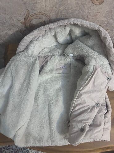 uşaqlar üçün xəz papaqlar: Zara uşaq qış gödəkçəsi - Rəng: açıq bej/boz çaları - Model — 2