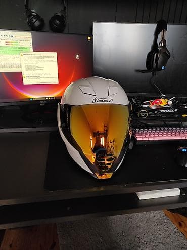 Ehtiyat hissələri: ICON tam üzlü motosiklet dəbilqəsi - Rəng: ağ korpus, qızılı/misir — 3