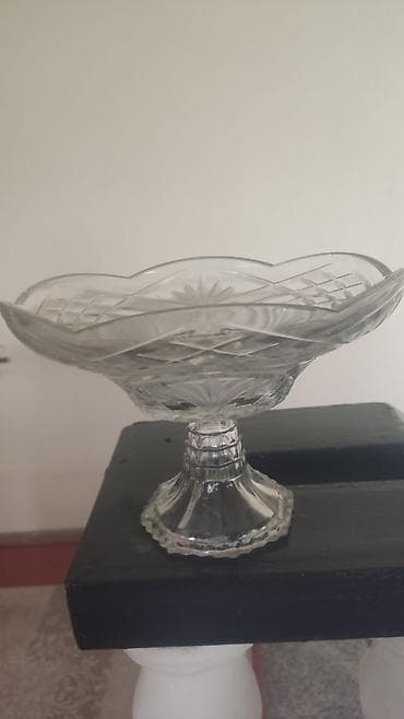 əl dreli: Şüşə/kristal ayaqlı meyvə və şirniyyat qabı 1 eded - Material: şəffaf — 3