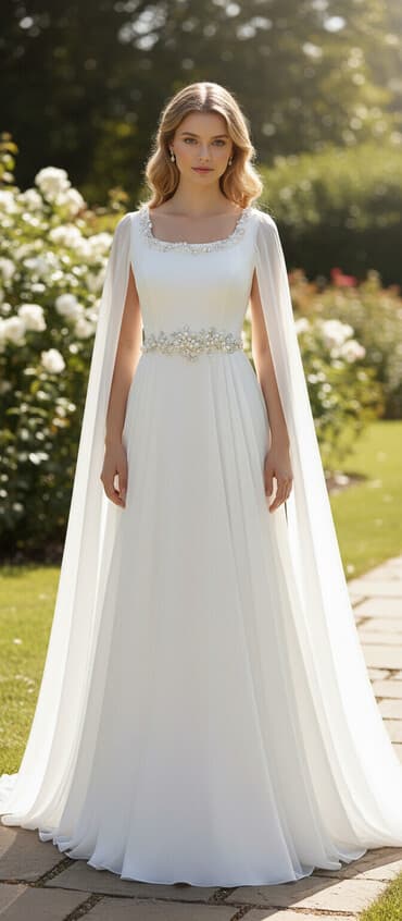 Ağ rəngdə, uzun, axan siluetə malik bu gəlinlik, zərif və klassik bir — 2