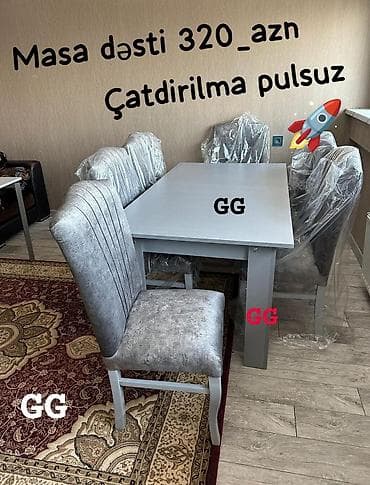 bal peteyi: Mətbəx üçün, Yeni, Açılmayan, Dördbucaq masa, 6 stul — 2