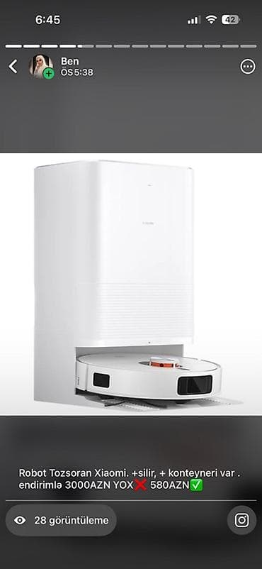Robot Tozsoran Xiaomi. +silir, + konteyneri var . endirimlə 3000AZN
