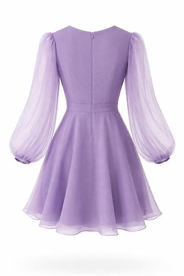 donlar 2025: Yeni, 38 ölçü. Bənövşəyi rəngdə zərif şifon qısa don. - Model — 2