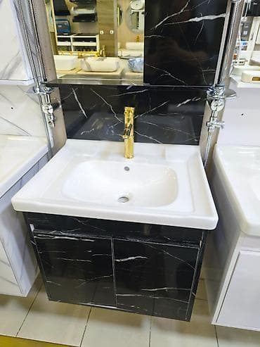 Hamam üçün lavabolu şkaf dəsti - Material: parlaq qara mərmər naxışlı