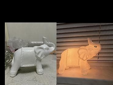 seramik: Seramik fil formasında LED masa lampası - Material: ağ seramik — 1