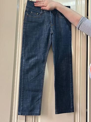 baggy şalvar oglan: Oğlan uşaq tünd-mavi rəngli düz kəsimli cins şalvar beli böyükdür — 1