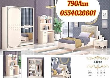 set mebel: Oğlan və qız üçün, Yeni, Təknəfərlik çarpayı, Yazı masası, Dolab, Tumba — 4