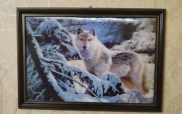 qar adami sekilleri: Divar üçün dekorativ tablo – qış mənzərəsində canavar təsviri - — 1