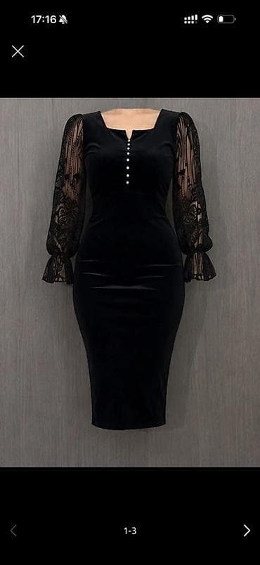Qara məxməri qız paltarı - Model: bədənə oturan, midi uzunluqda -