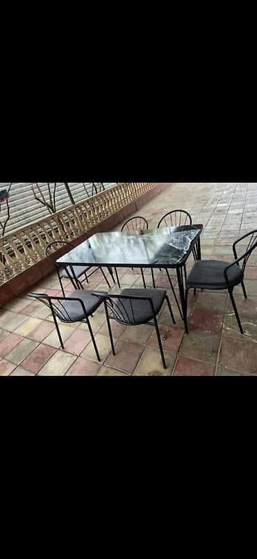 Yeni, Dördbucaq masa, 4 stul, Açılmayan, Stullar ilə, Metal