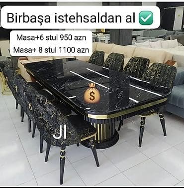 Qonaq otağı üçün, Yeni, Açılmayan, Dördbucaq masa, 6 stul