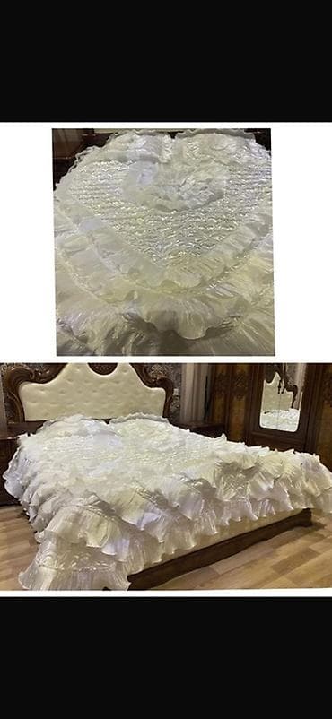 цветная бумага, картон и альбомы: Şam ağ rəngli zərif yataq dəsti – yataq örtüyü Aq Gəlinlik çarpayı — 1