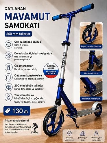 Samokatlar: MAVAMUT qatlanan şəhər samokatı - 200 mm böyük təkərlər – sabit — 1
