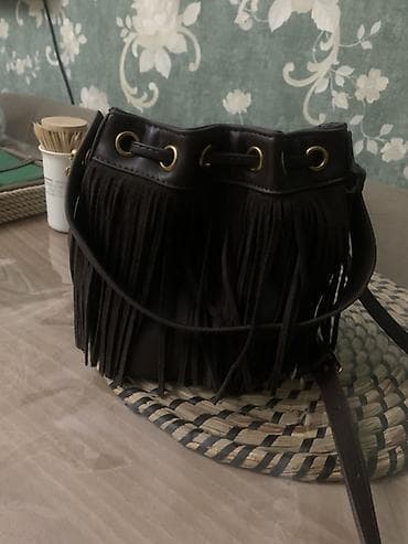 Qadın çantası – franjlı bucket model - Rəng: tünd qəhvəyi - Dizayn — 1