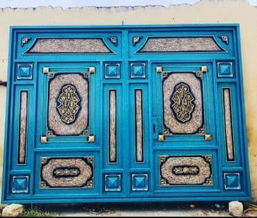 жер тошок: Железо Дворовые ворота, Распашные, 3 м, Механические, С дверью, цвет - Голубой, Нет кредита, Платная установка, Платная доставка — 18