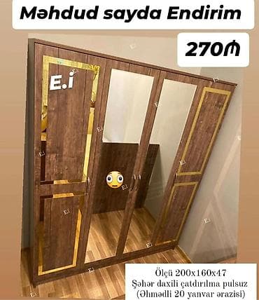 ev al: - Güzgülü 4 qapılı dolab - Ölçü: 200 x 160 x 47 sm - Rəng — 2