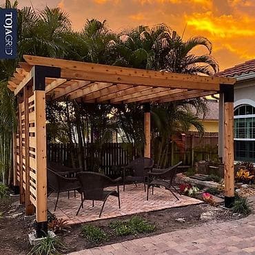 TOJA GRID taxta pergola sistemi - Müasir dizaynlı açıq hava kölgəlik