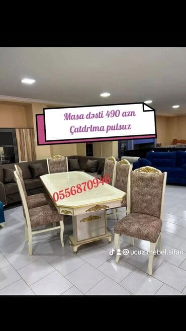 divan destleri: Qonaq otağı üçün, Yeni, Açılmayan, Dördbucaq masa, 6 stul — 1