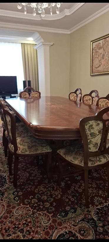 Столы: Для гостиной, Б/у, Прямоугольный стол, 8 стульев — 1