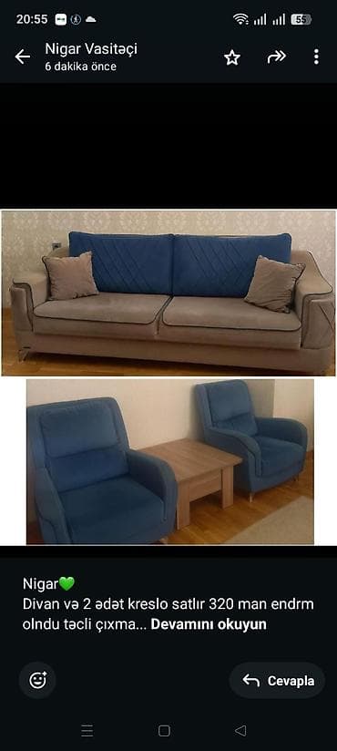 Nigar💚 Divan və 2 ədət kreslo satlır 320 man endrm olndu təcli