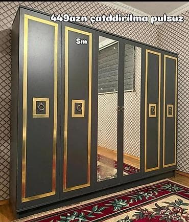 6 qapılı geyim dolabı - Rəng: tünd boz (antrasit) – qızılı haşiyələr