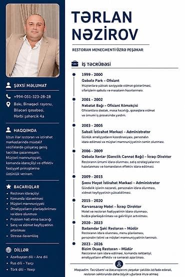 Administrator, 44 yaş, 5 ildən artıq təcrübə, Restoran