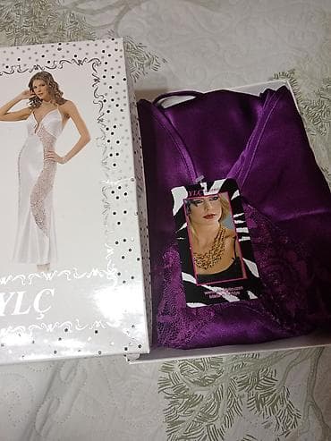Нижнее белье: YLÇ Lingerie gecə geyimi dəsti - Növbənöv atlas və krujeva — 1