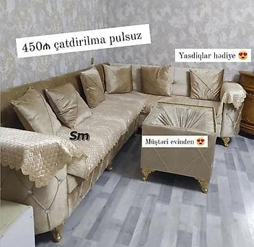 Divan və masa dəstləri: Qızılı rəngdə künc divan dəsti - Şəkillərdəki kimi parlaq qızılı — 1