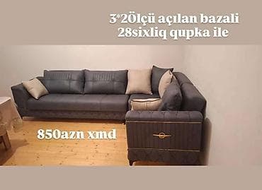 kafe ucun divanlar: - Künc divan dəsti - Ölçü: 3×2 m - Açılan mexanizmli, bazalı (alt — 1