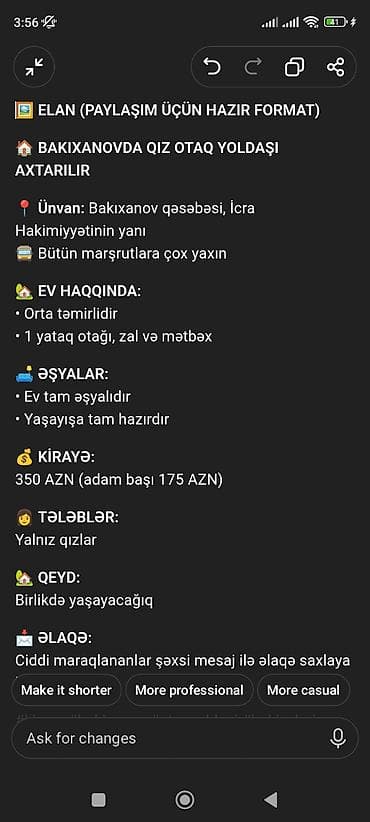 Daşınmaz əmlak: Bakıxanovda qız otaq yoldaşı axtarılır Ünvan: - Bakıxanov qəsəbəsi — 1