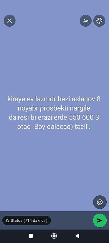 Kirayə ev axtarılır: Həzi Aslanov, 8 Noyabr prospekti, Nərgilə dairəsi