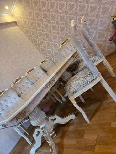 mətbəx stol stul ikinci əl: Qonaq otağı üçün, İşlənmiş, Açılmayan, Oval masa, 6 stul — 3